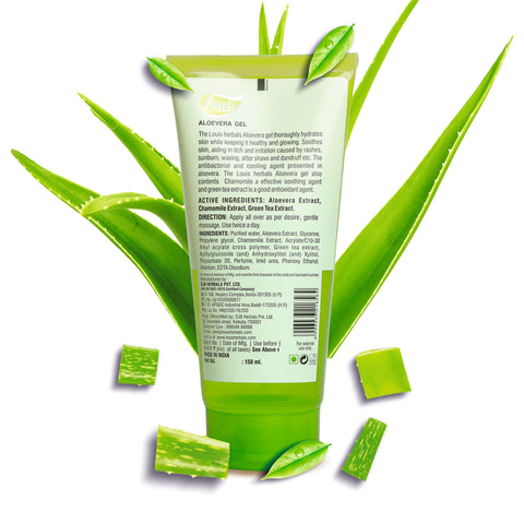 Louis Herbals Aloe Vera Gel Tube packaging displaying product details and usage instructions
