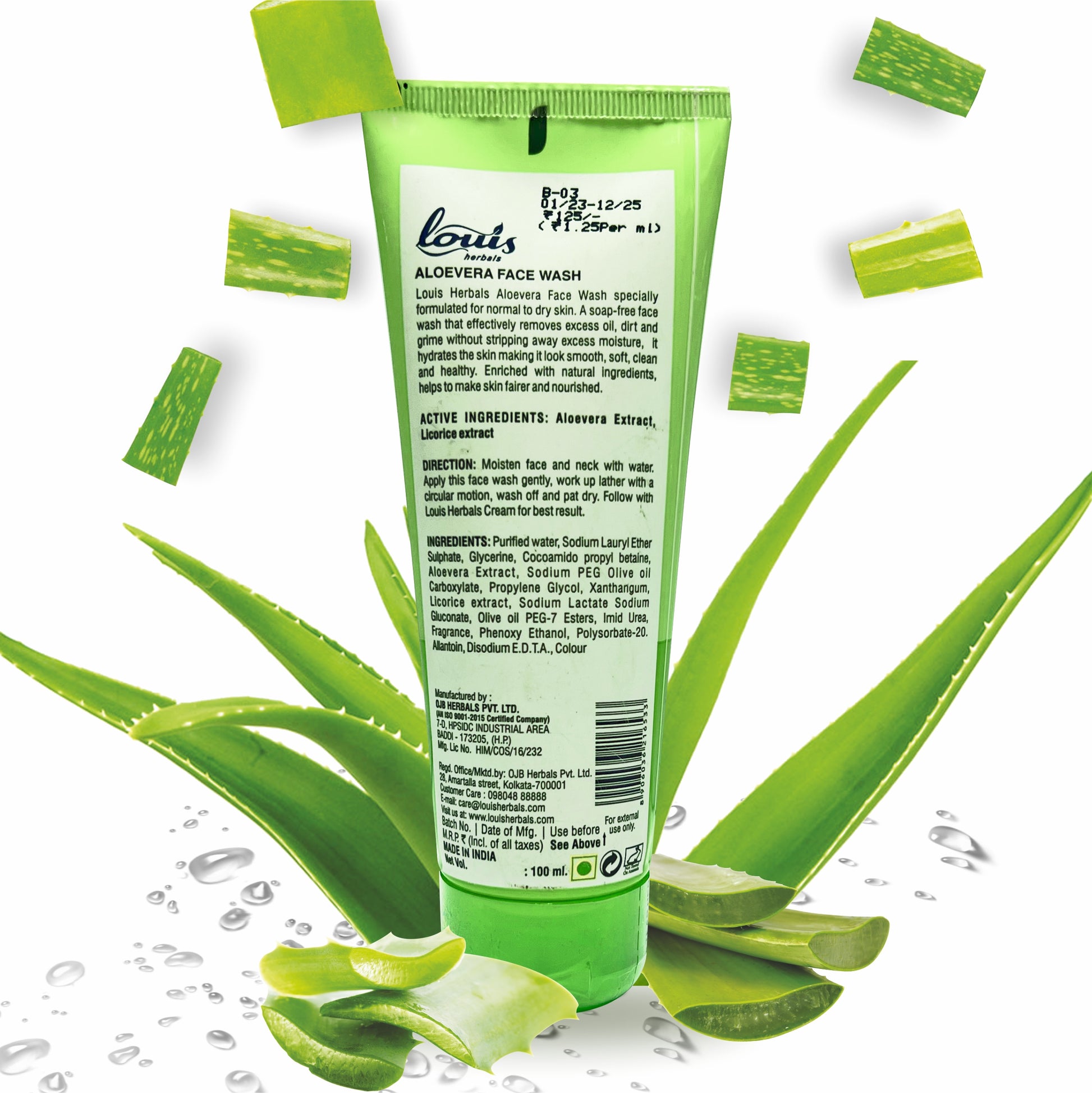 Louis Herbals Aloevera Skin Hydrating Facewash product packaging for gentle hydration and cleansing