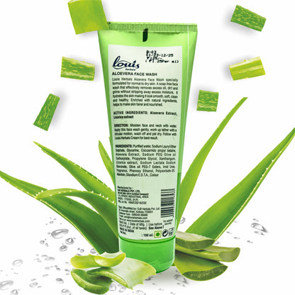 Louis Herbals Aloevera Skin Hydrating Facewash product packaging for gentle hydration and cleansing