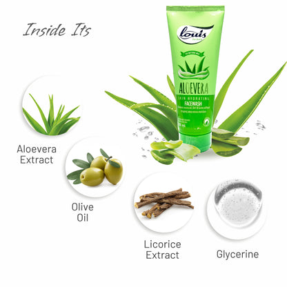 Aloevera Skin Hydrating Facewash key ingredients – aloe vera extract, soap-free cleansers for gentle cleansing and moisture retention