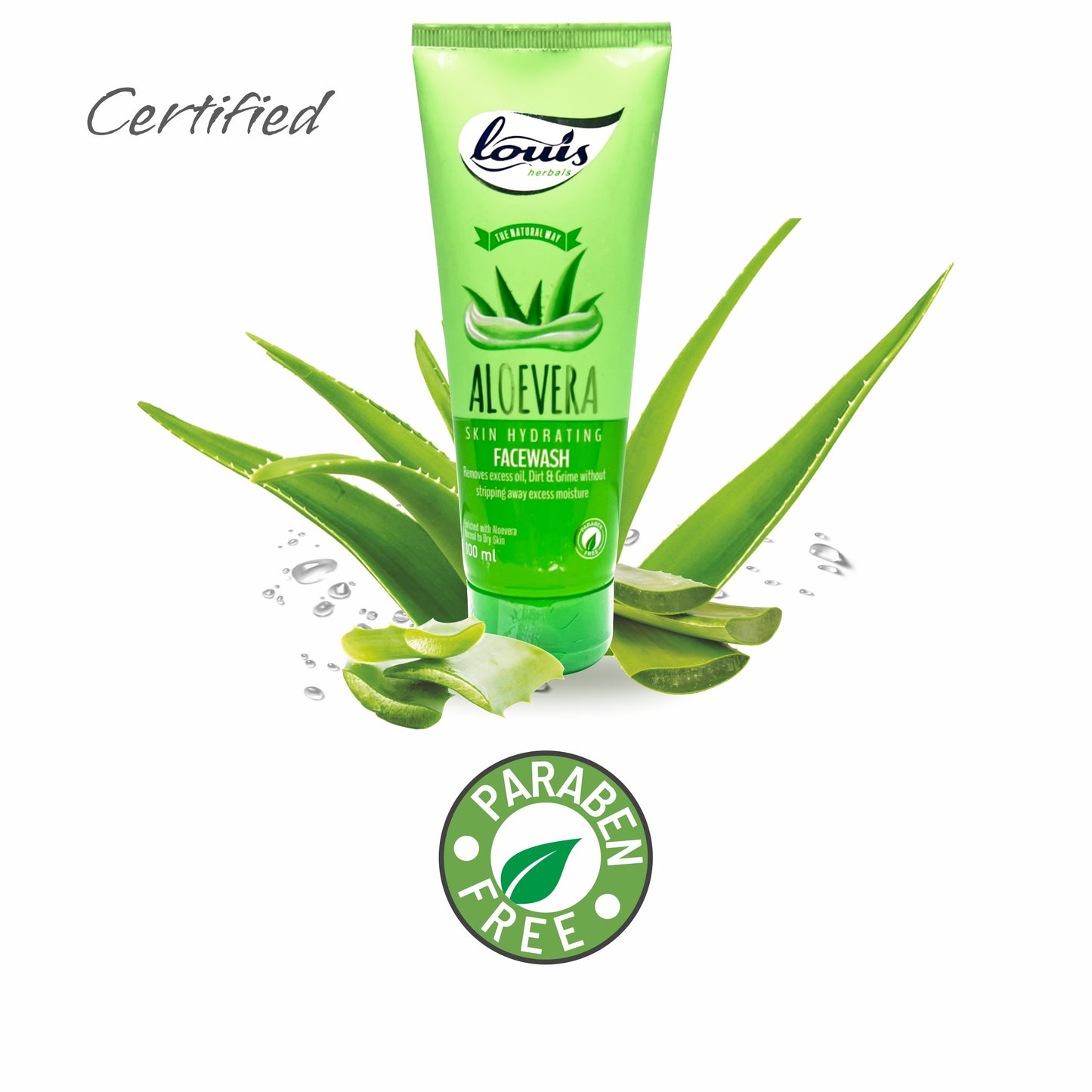 Aloevera Skin Hydrating Facewash certifications and claims – soap-free formula, suitable for normal to dry skin, enriched with natural extracts