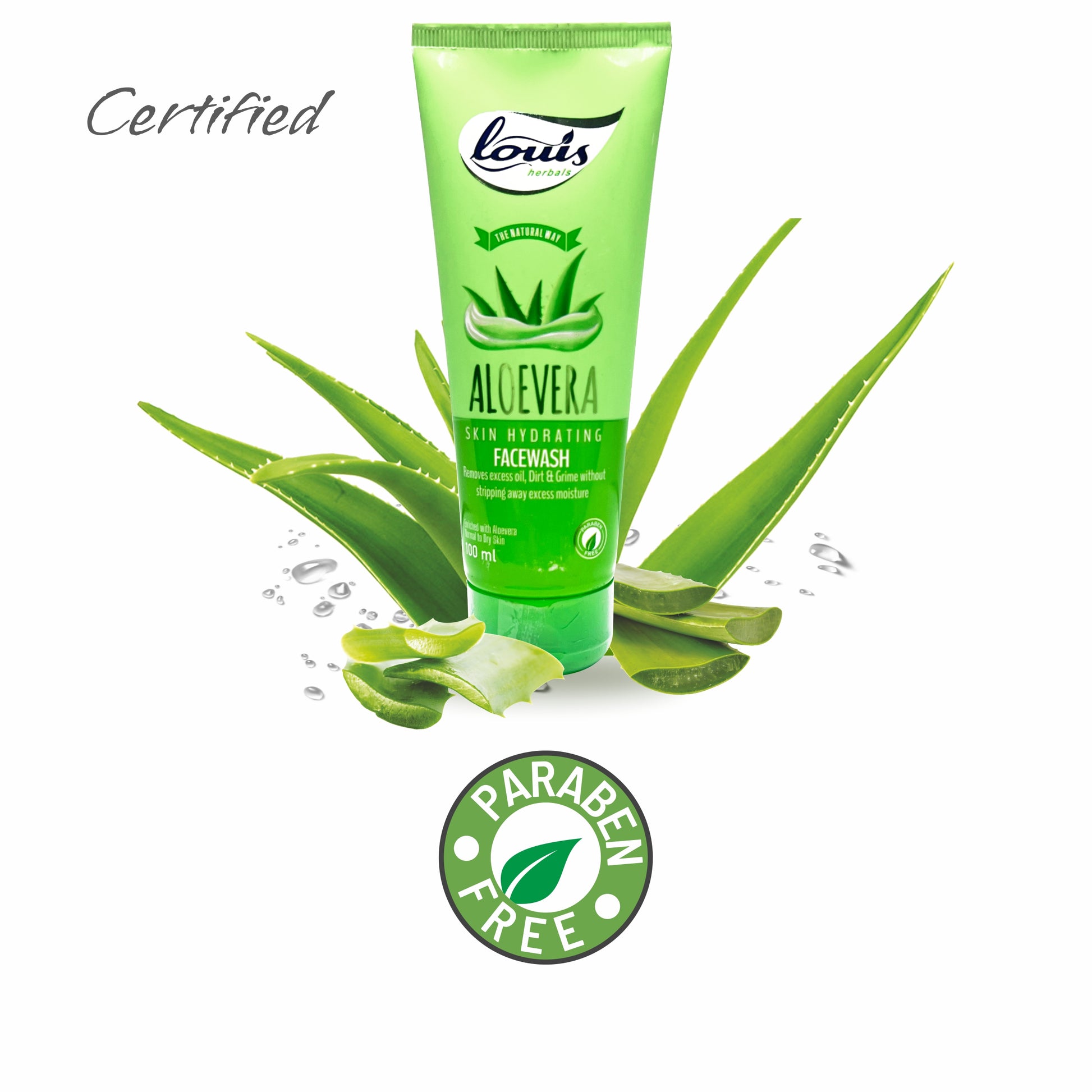 Aloevera Skin Hydrating Facewash certifications and claims – soap-free formula, suitable for normal to dry skin, enriched with natural extracts