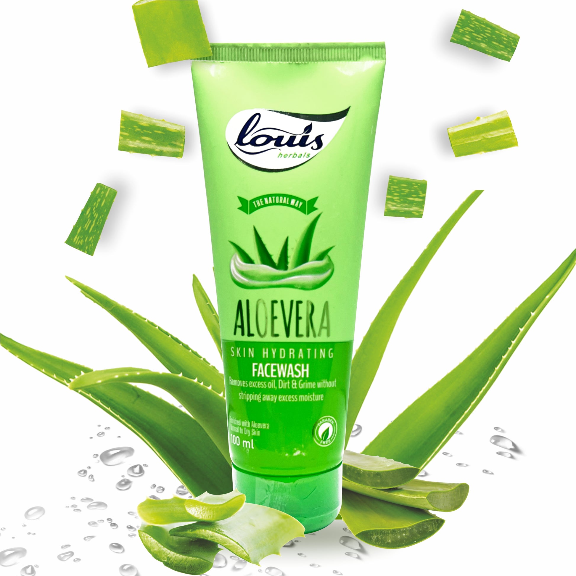 Louis Herbals Aloevera Skin Hydrating Facewash tube with aloe vera extract for dry to normal skin