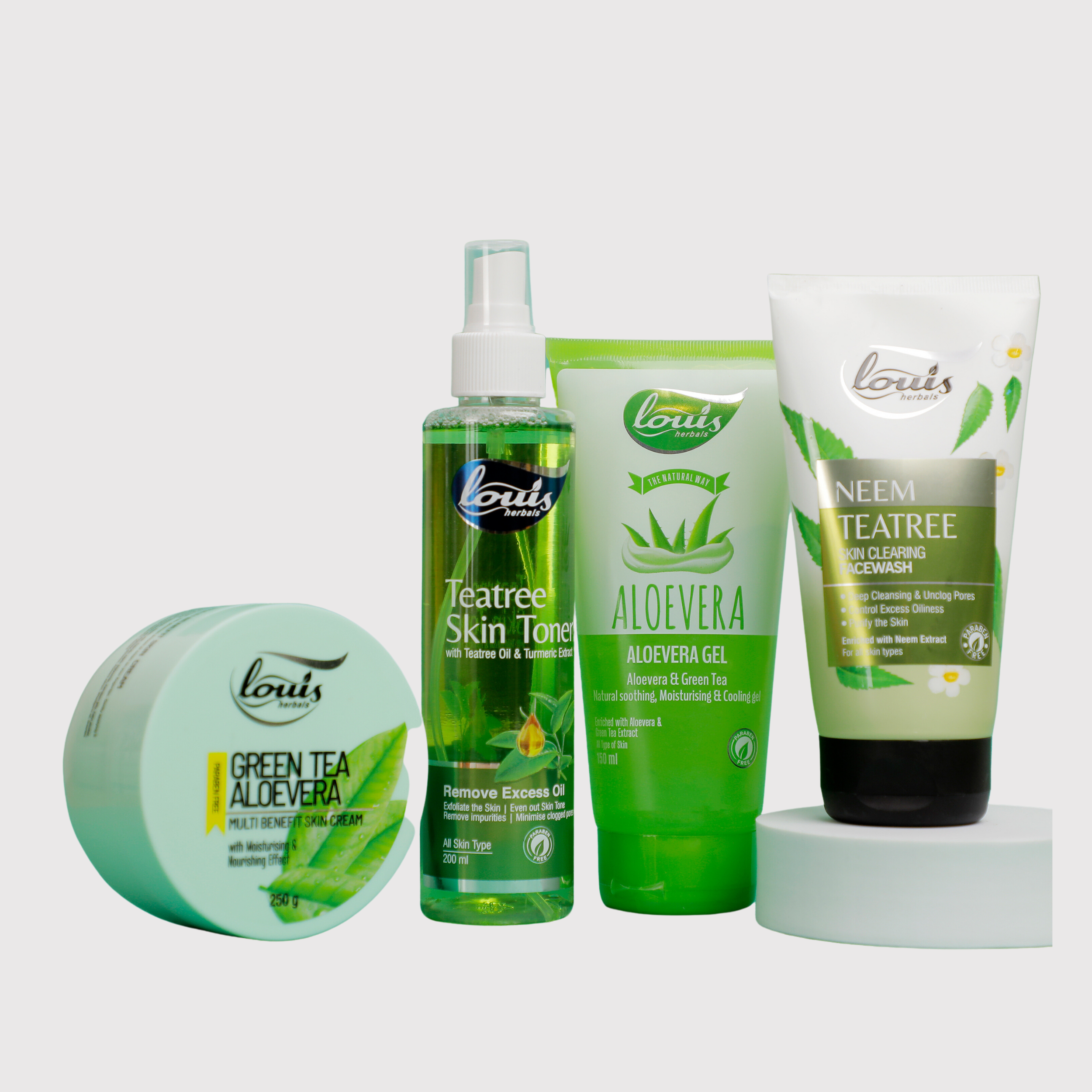 Louis Herbals Anti Acne Pimple Care Combo for Oily Skin – Neem Tea Tree Face Wash, Tea Tree Skin Toner, Aloe Vera Gel & Green Tea Aloe Vera Skin Cream