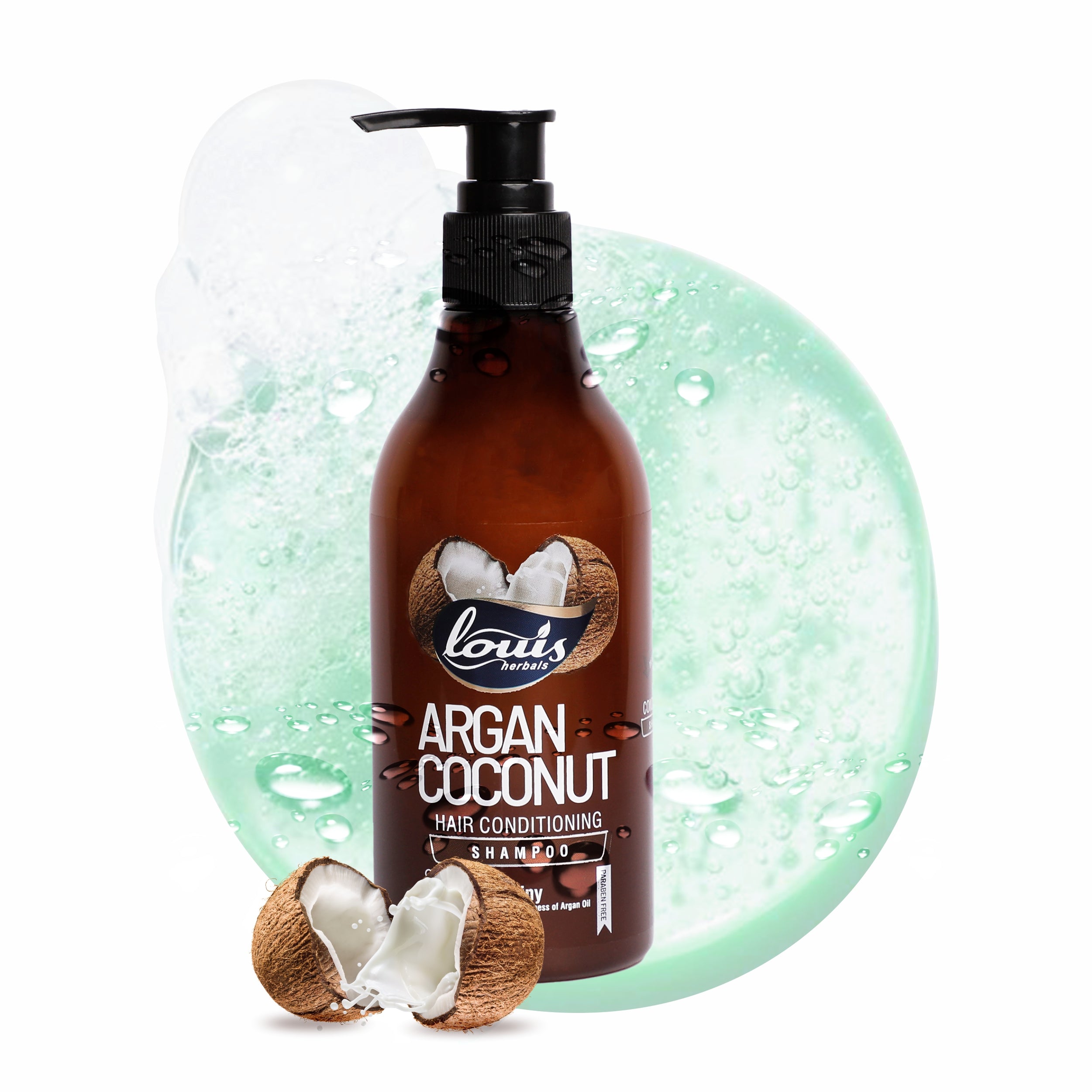 Louis Herbals Argan Coconut Hair Conditioning Shampoo enriched with argan oil, coconut oil and wheat protein for deep nourishment and hair-fall control