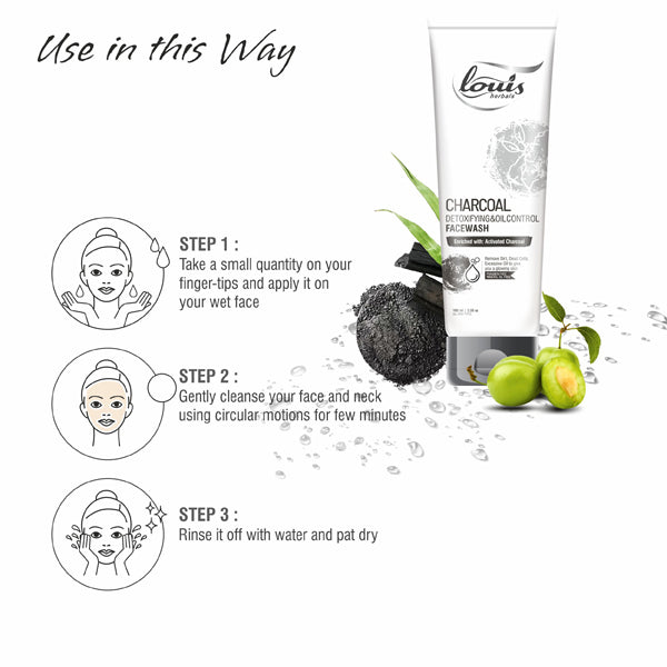 How to use Charcoal Detoxifying & Oil Control Face Wash – apply to wet face, massage gently and rinse off
