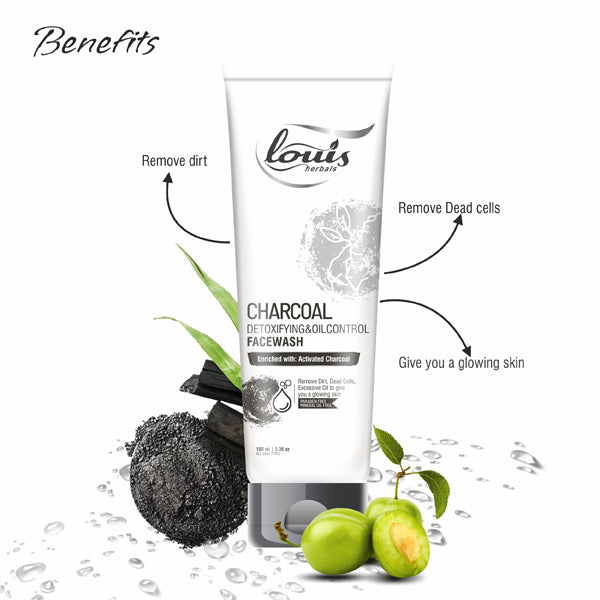 Charcoal Detoxifying & Oil Control Face Wash benefits – removes dirt, excess oil, dead skin cells and gives glowing skin
