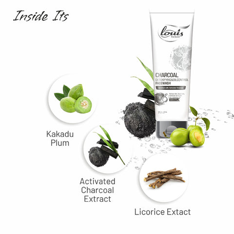 Key ingredients of Charcoal Detoxifying & Oil Control Face Wash – activated charcoal, Kakadu plum fruit extract rich in vitamins C & E, herbal cleansers