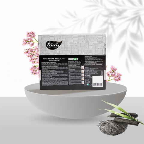 Louis Herbals Charcoal Detoxifying & Oil Control Facial Kit usage instructions – step-by-step guide for deep cleansing, exfoliation, massage, and detox