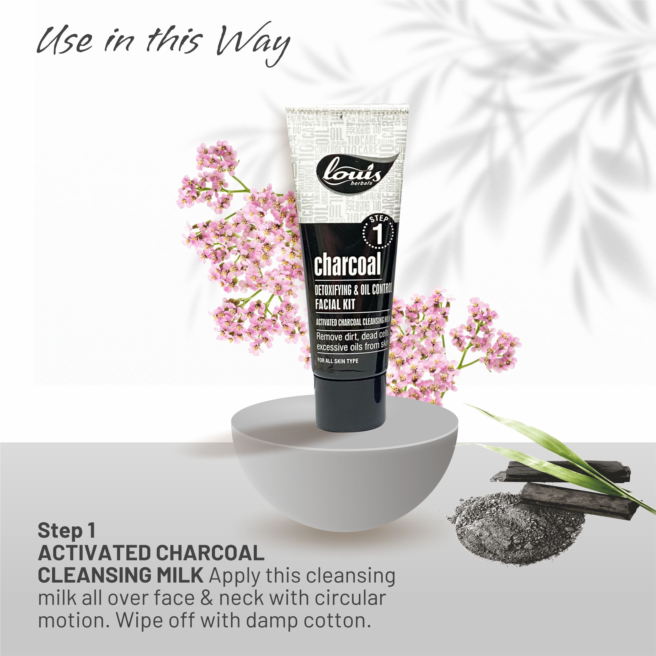 Herbal charcoal facial kit application – Apply charcoal cleanser on face and neck for deep cleansing
