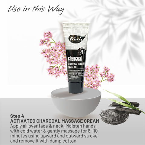 Louis Herbals charcoal oil control facial kit for daily skin routine – Massage charcoal detox cream to nourish, detoxify and improve skin texture