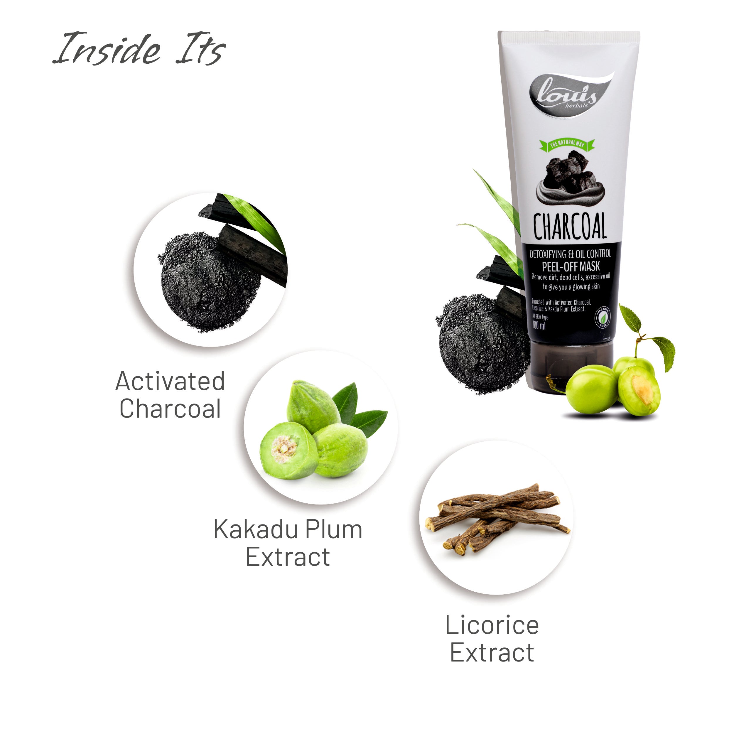 Charcoal Peel-Off Mask with activated charcoal, Kakadu plum, and natural herbal extracts for clear skin