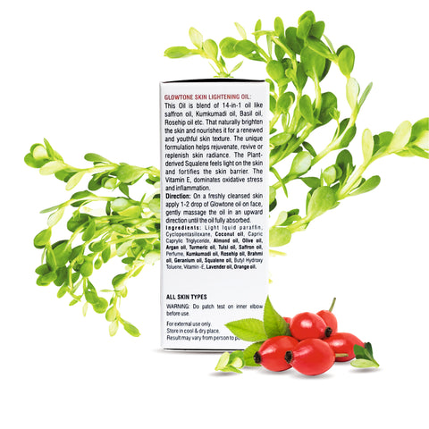 Shop Glowtone 14‑in‑1 Skin Lightening Oil online. A blend of 14 botanicals (saffron, rosehip, kumkumadi & more) to brighten, nourish & renew skin naturally.