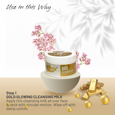 Louis Herbals Gold Facial Kit step 1 gold glowing cleansing milk radiant skin