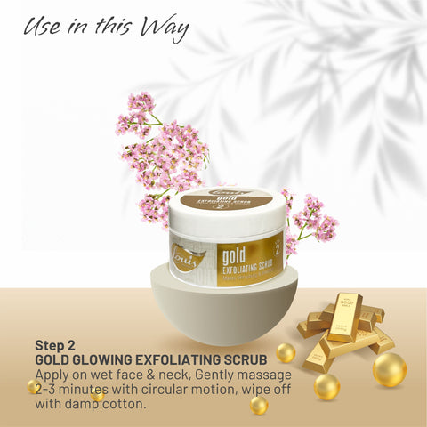 Louis Herbals Gold Facial Kit step 2 gold glowing exfoliating scrub removes dead skin cells