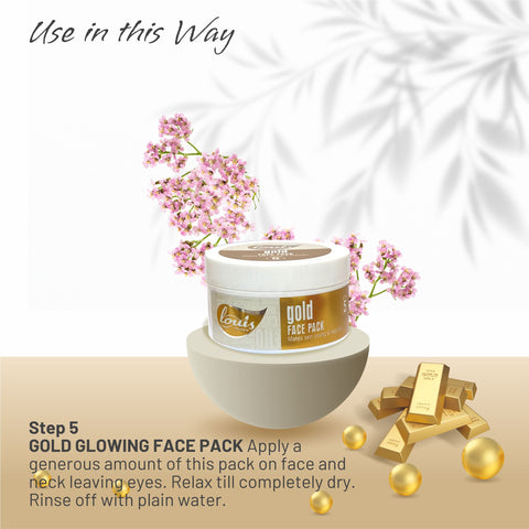 Louis Herbals Gold Facial Kit step 5 gold glowing face pack detoxifies pigmentation and oil