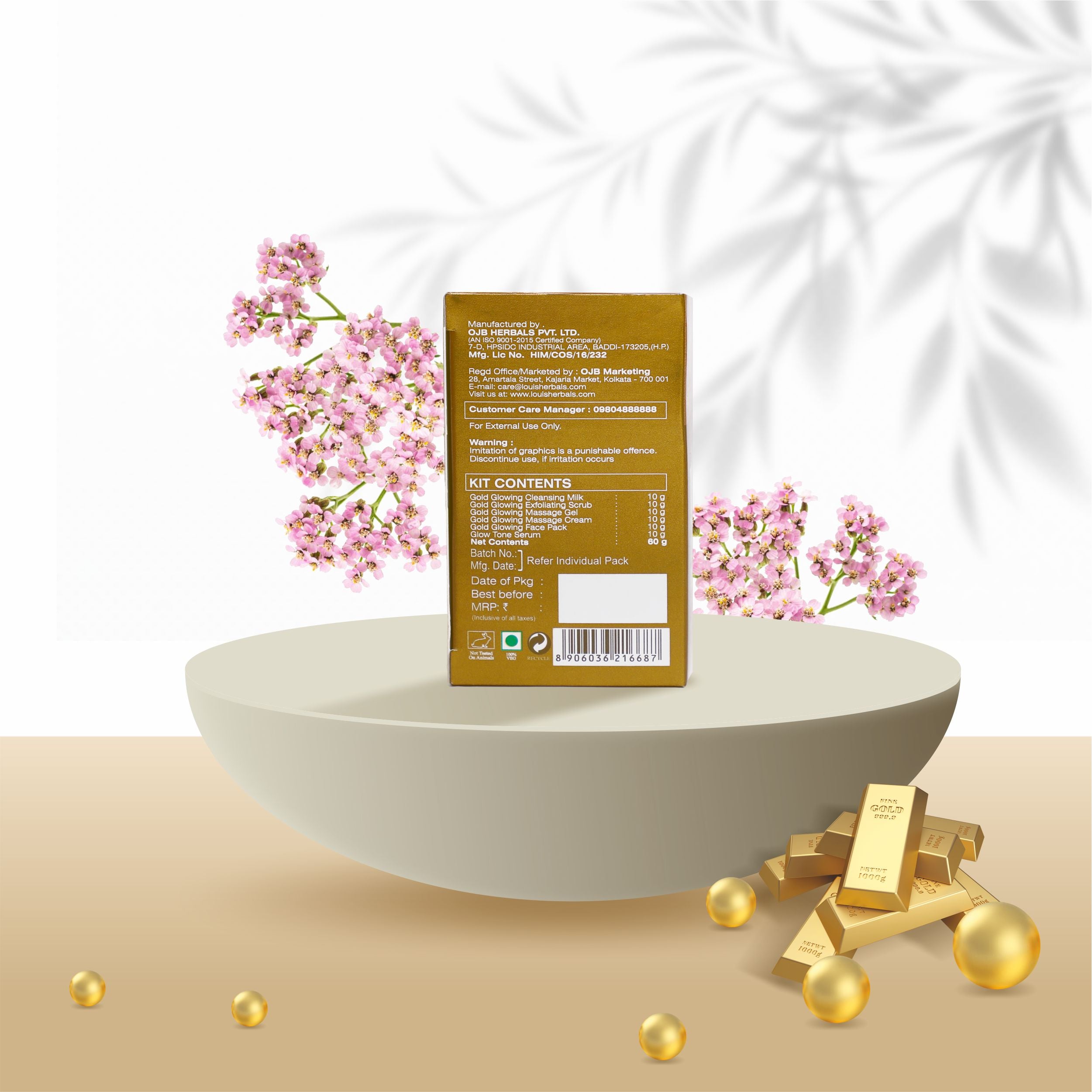 Gold facial kit enriched with herbal ingredients for instant glow