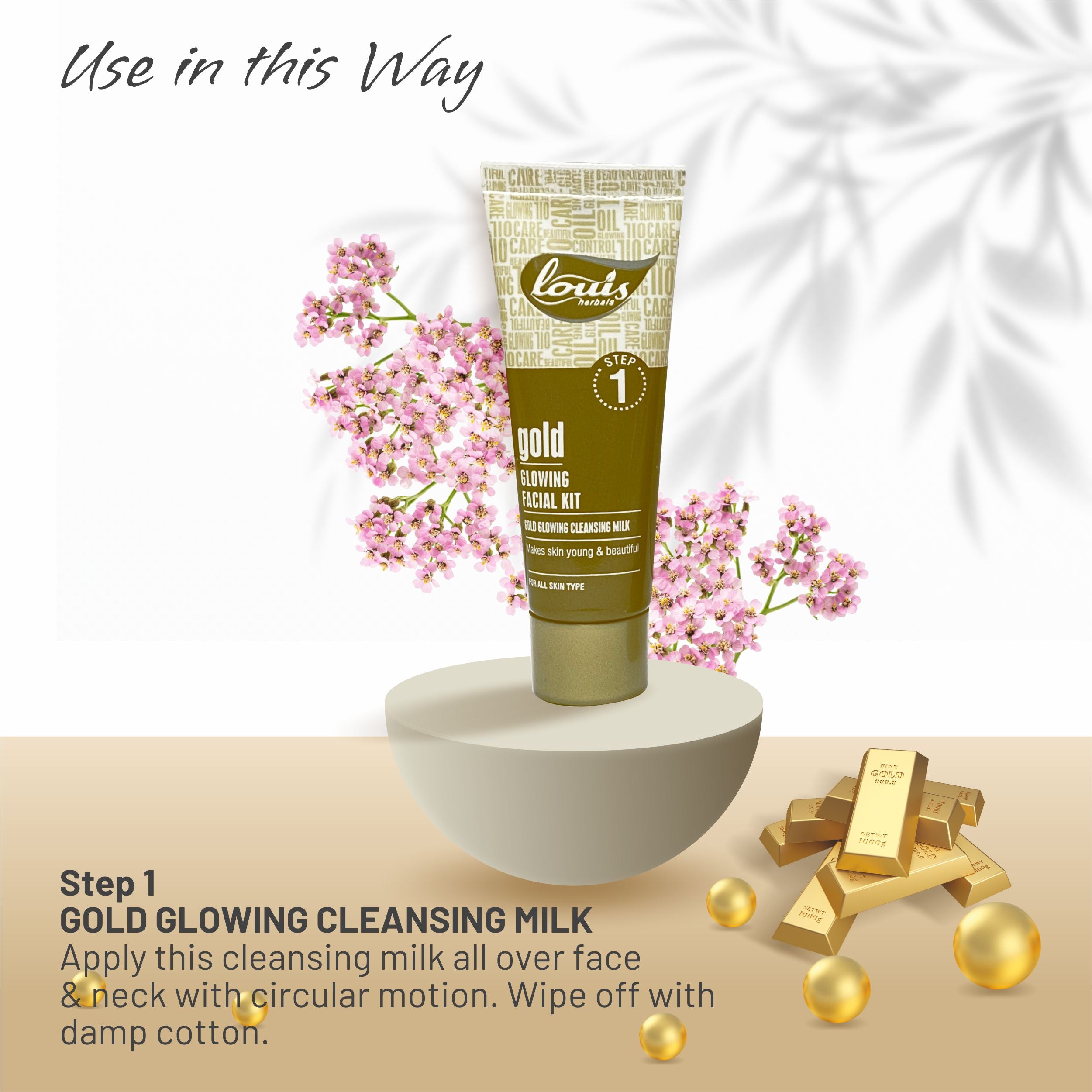 Gold Facial Kit-Louis Herbals Gold Glowing Cleansing Milk for radiant youthful complexion