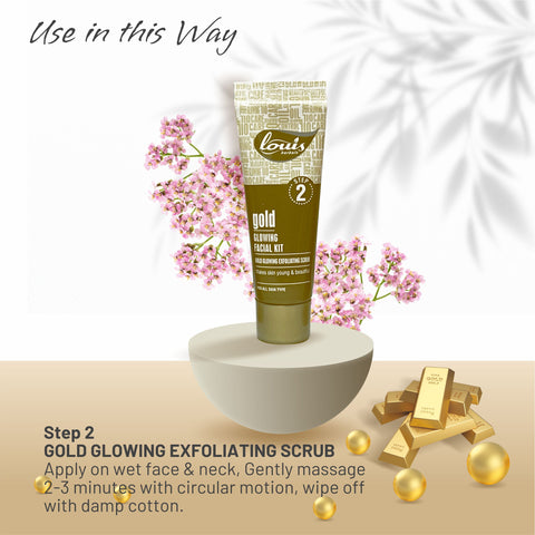 Gold Facial Kit-Louis Herbals Gold Glowing Exfoliating Scrub enriched with gold particles for smooth skin