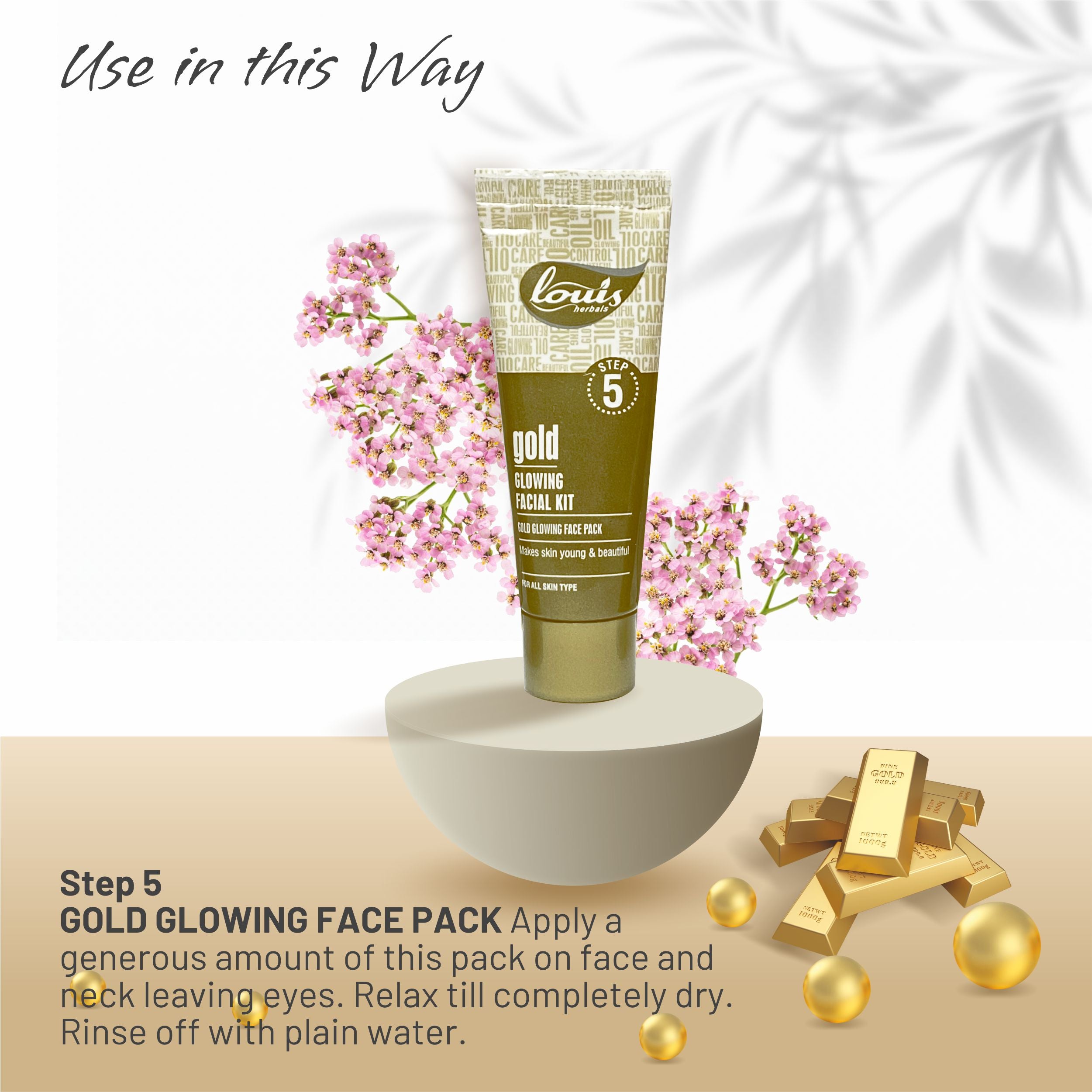 Gold Facial Kit-Louis Herbals Gold Glowing Face Pack herbal gold mask to detoxify skin and reduce pigmentation