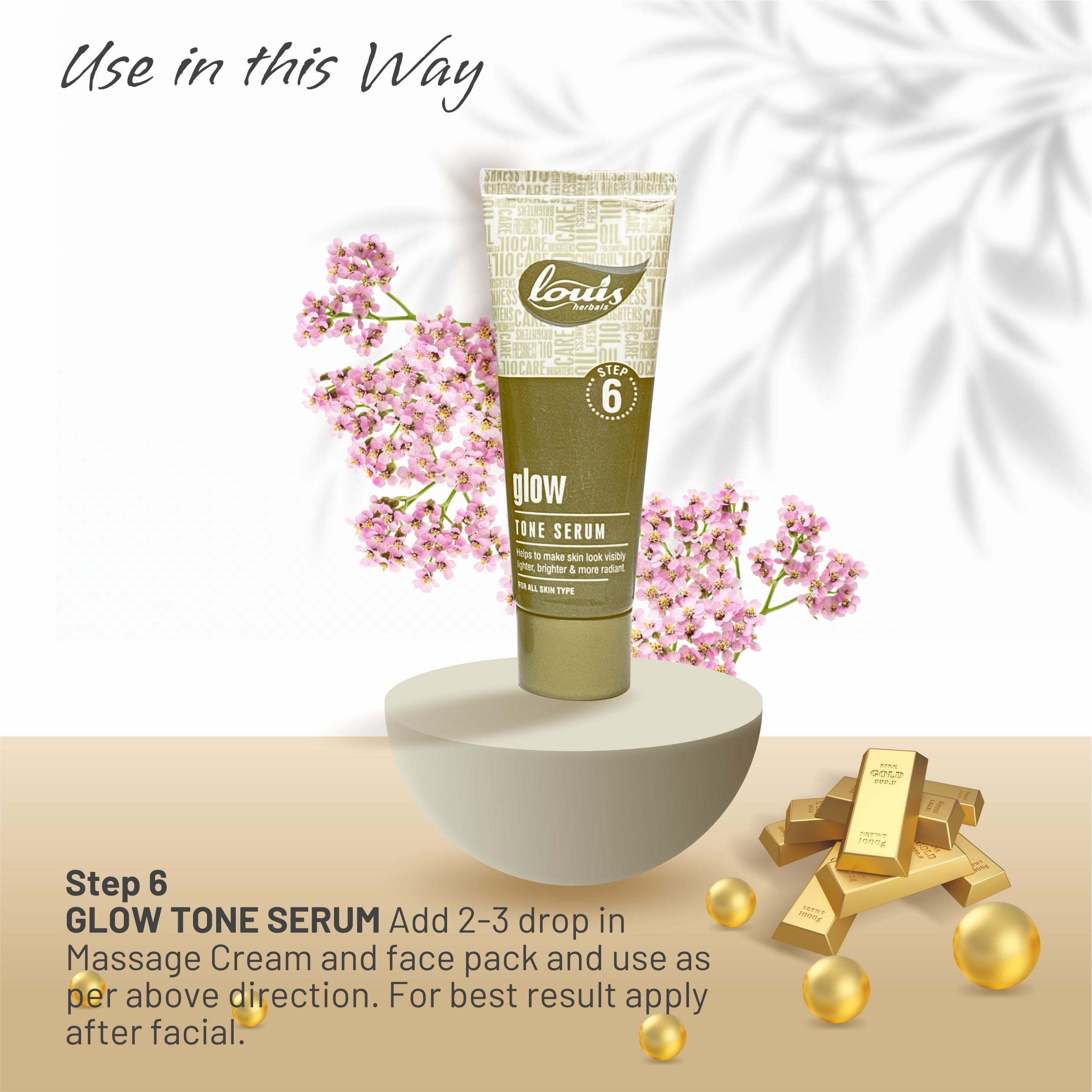 Gold Facial Kit-Louis Herbals Gold Glow-Tone Serum lightweight gold infused formula for even skin tone and glow