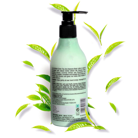 Green Tea Aloe Vera Oil Control & Hydration Body Lotion texture close-up – Non-greasy formula for smooth and hydrated skin.