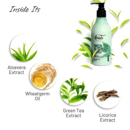 Louis Herbals Green Tea Aloe Vera Oil Control & Hydration Body Lotion ingredients – Enriched with green tea extract, aloe vera, licorice extract, and shea butter. Buy online at best price