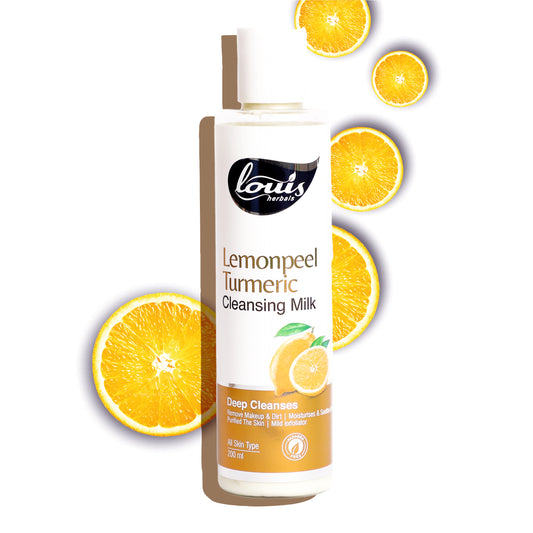 Louis Herbals Lemonpeel Turmeric Cleansing Milk with lemon peel and turmeric extracts for deep cleansing and bright-even skin tone