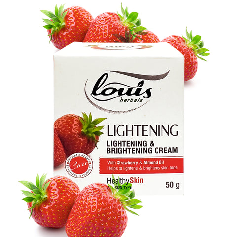 Louis Herbals Lightening & Brightening Cream with strawberry, licorice, aloe vera, and pea extracts for fairer, hydrated skin