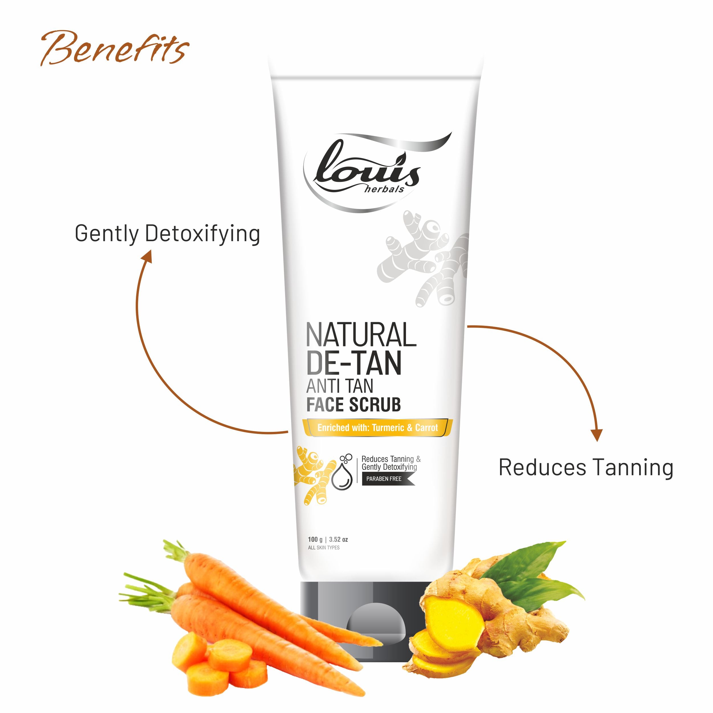 Louis Herbals Natural De-Tan Anti Tan Face Scrub For Removing Tan & Clearer Skin
