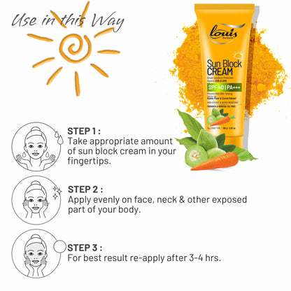 Louis Herbals Sun Block Cream SPF 40 step-by-step application guide for effective sun protection