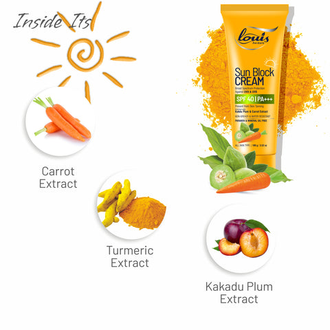 Louis Herbals Sun Block Cream SPF 40 enriched with carrot, turmeric, and Kakadu plum extracts