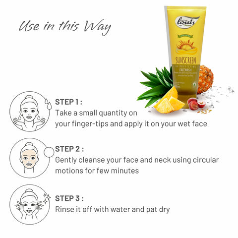 How to use Louis Herbals Sunscreen Facewash step-by-step cleansing instructions