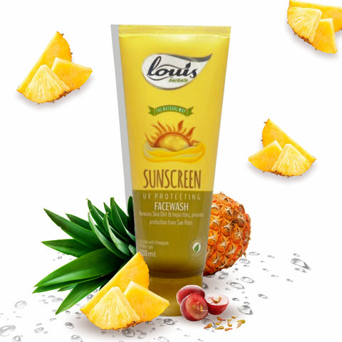 Louis Herbals Sunscreen UV Protecting Facewash tube with pineapple, carrot, and aloe vera extracts