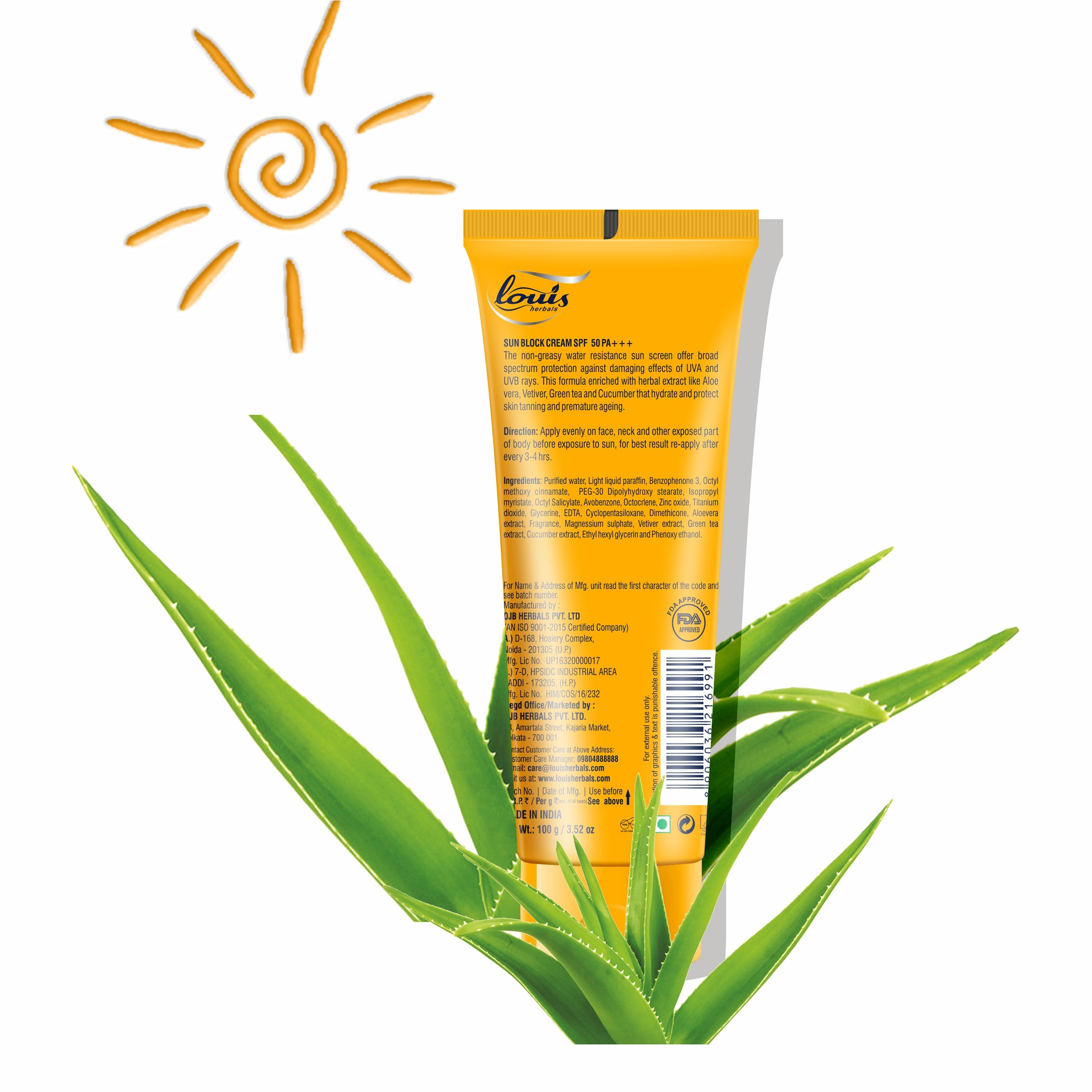 Louis Herbals Sun Block Cream SPF 50 PA+++ skin tanning prevention even skin tone