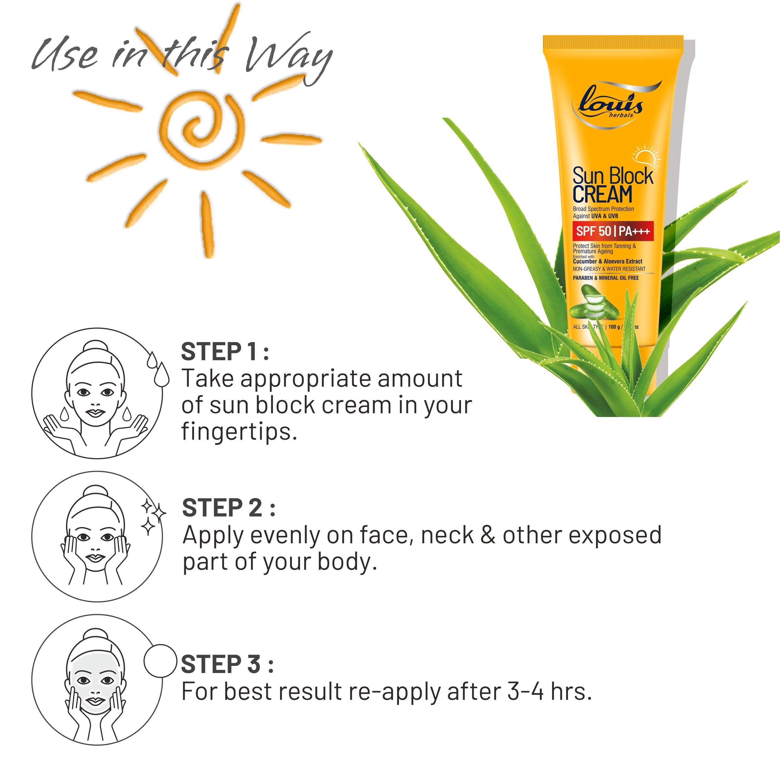 Using Instruction Of Sun Block Cream SPF-50 for Sun Protection