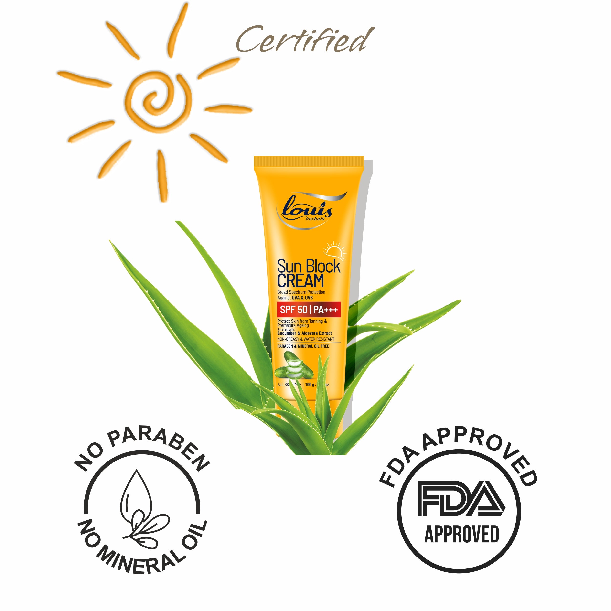 Louis Herbals Sun Block Cream SPF 50 lightweight matte finish sunscreen with herbal actives