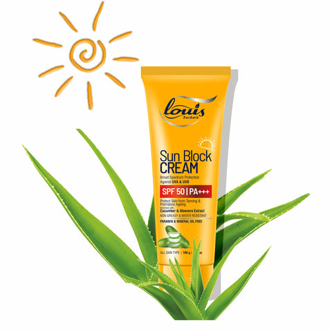 Louis Herbals Sun Block Cream SPF 50 broad spectrum UVA UVB protection non-greasy sunscreen