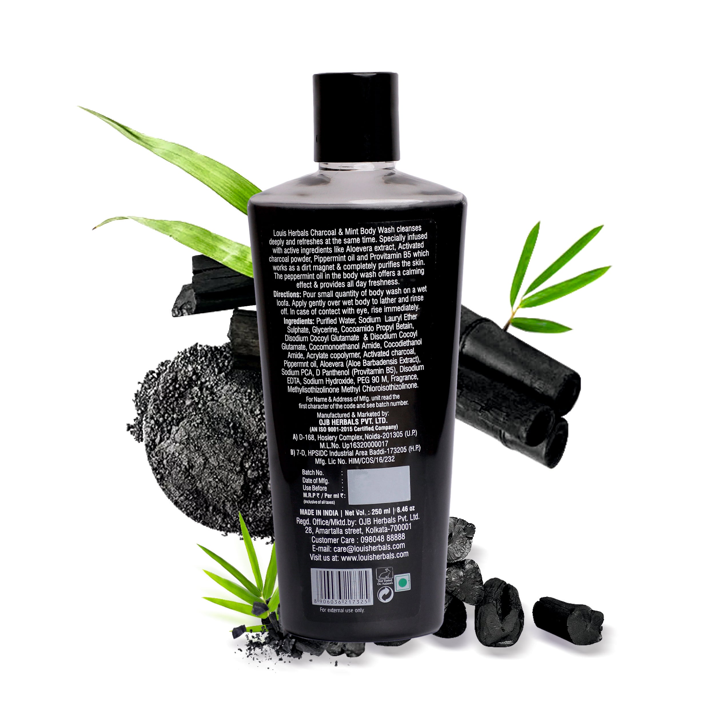 Mint charcoal body wash with aloe vera and pro-vitamin B5 for purification and all-day freshness