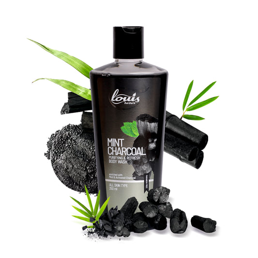 Louis Herbals Mint Charcoal Purifying & Refresh Body Wash 250 ml – activated charcoal, aloe vera extract, peppermint oil for deep cleansing