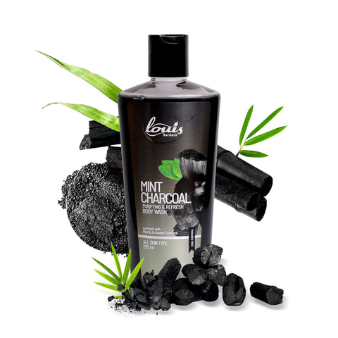Louis Herbals Mint Charcoal Purifying & Refresh Body Wash 250 ml – activated charcoal, aloe vera extract, peppermint oil for deep cleansing