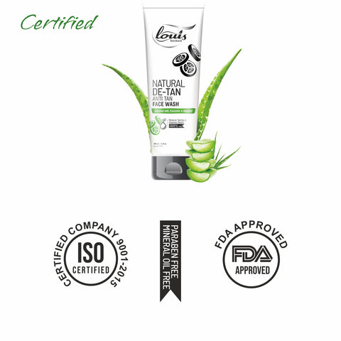 Louis Herbals Natural De‑Tan Anti‑Tan Face Wash with Carrot, Green Tea, Cucumber & Aloe Vera