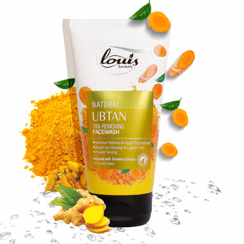 Louis Herbals Natural Ubtan Tan Removing Face Wash enriched with turmeric, aloe vera, saffron & carrot extracts for tan removal