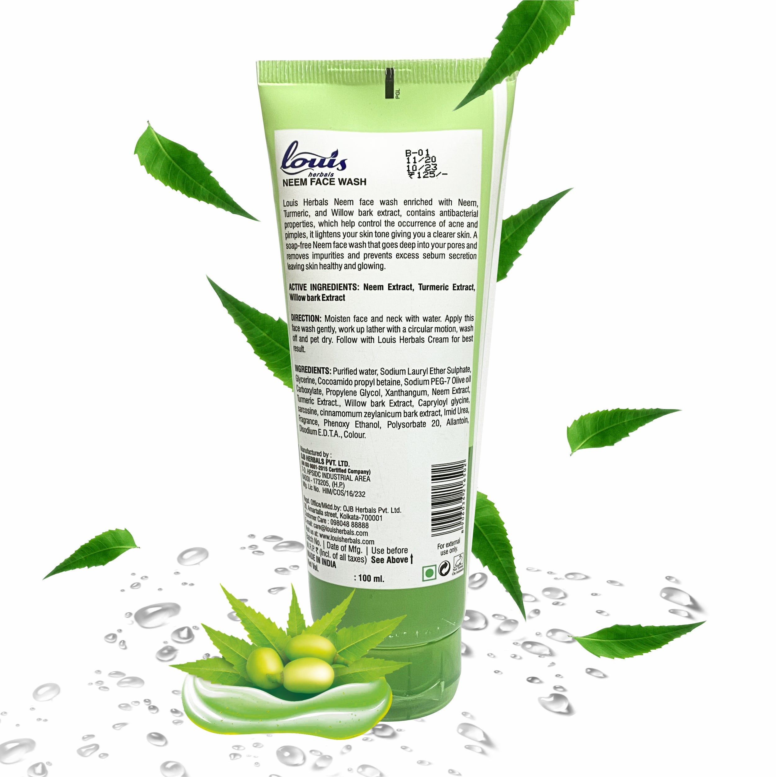 Louis Herbals Neem Purifying & Anti-Acne Face Wash packaging emphasising oil-control and pore-deep cleansing