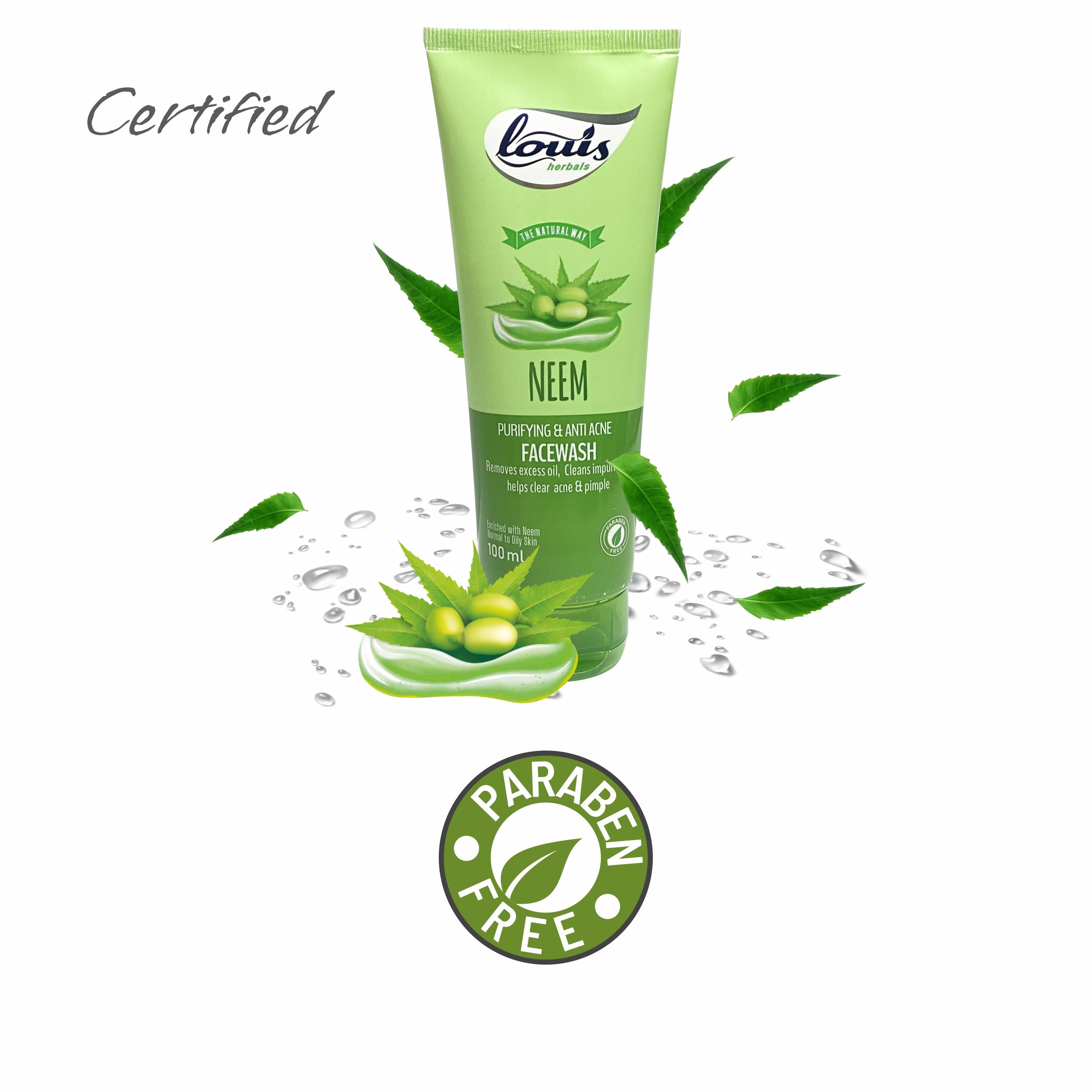 Certification and claims of Neem Purifying & Anti-Acne Face Wash – soap-free, suitable for acne-prone skin, antibacterial properties