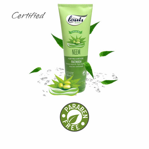 Certification and claims of Neem Purifying & Anti-Acne Face Wash – soap-free, suitable for acne-prone skin, antibacterial properties