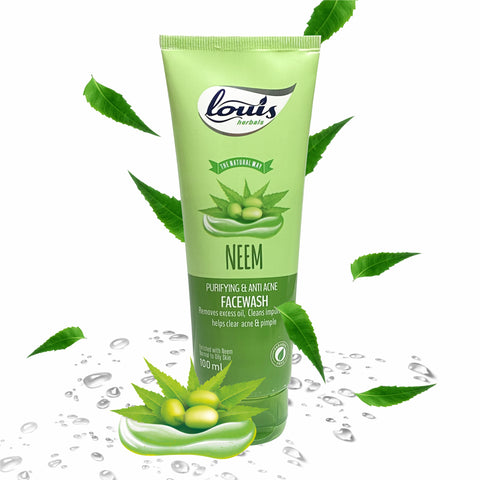 Louis Herbals Neem Purifying & Anti-Acne Face Wash tube with neem, turmeric and willow-bark extracts for acne-prone skin