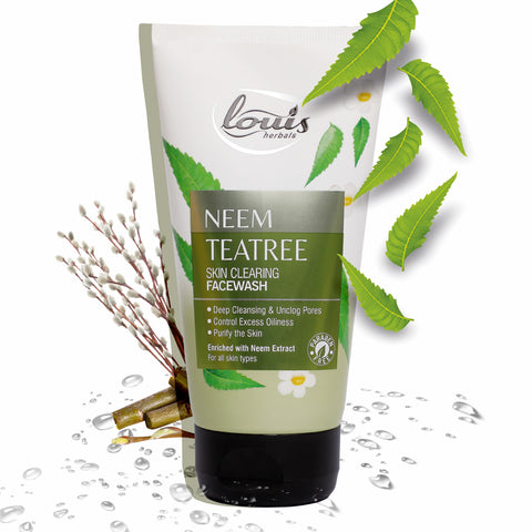 Louis Herbals Neem Tea Tree Face Wash tube with neem and tea tree oil for acne-prone skin