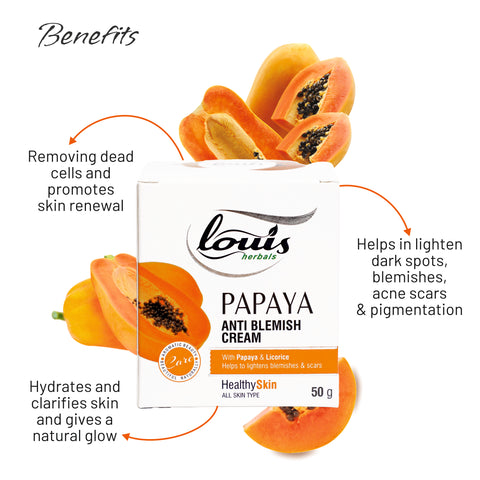 Louis Herbals Papaya Anti-Blemish Cream with papaya extract and licorice extract to lighten dark spots and blemishes