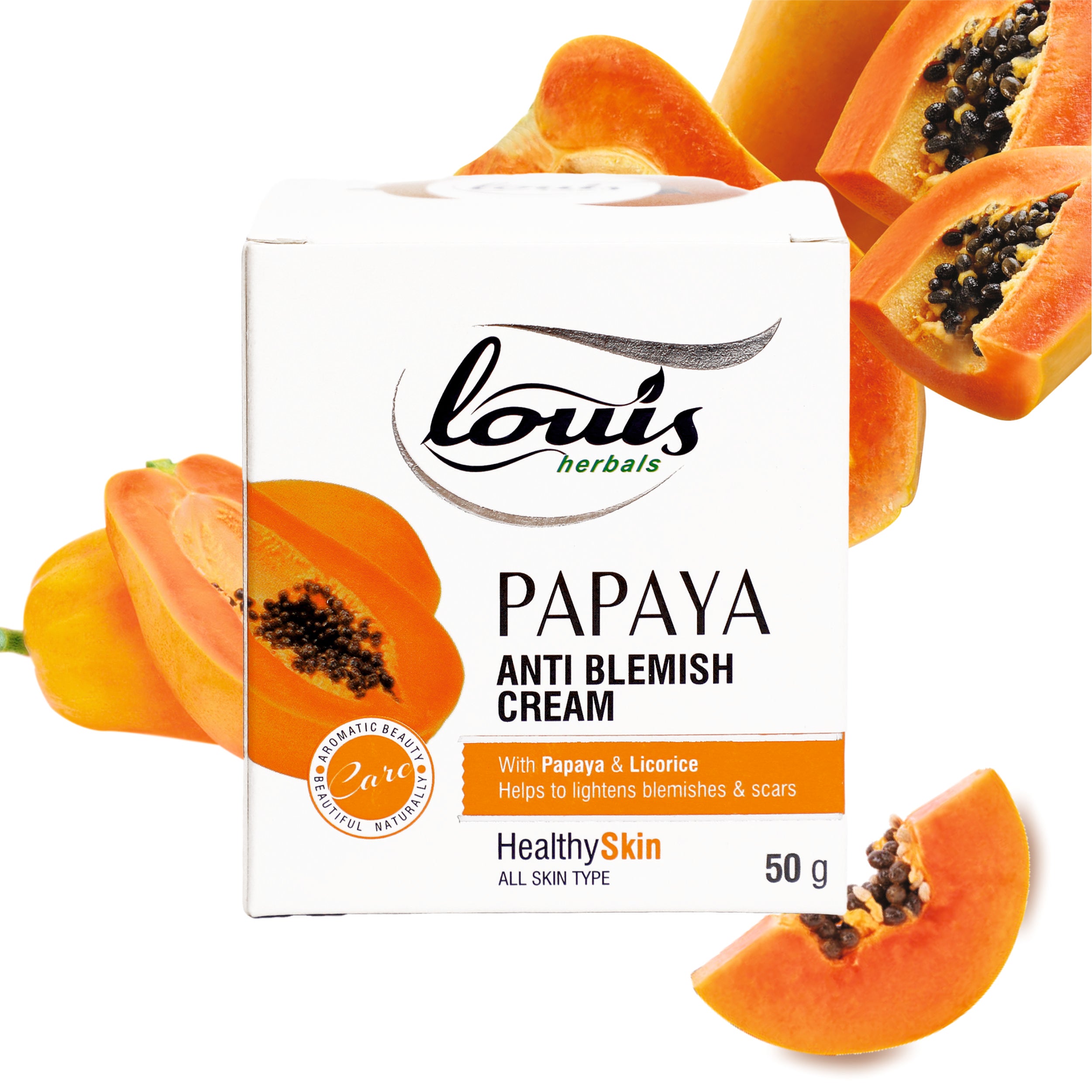 Louis Herbals Papaya Anti-Blemish Cream with papaya, lemon, licorice, and fenugreek extracts for dark spot reduction and skin brightening